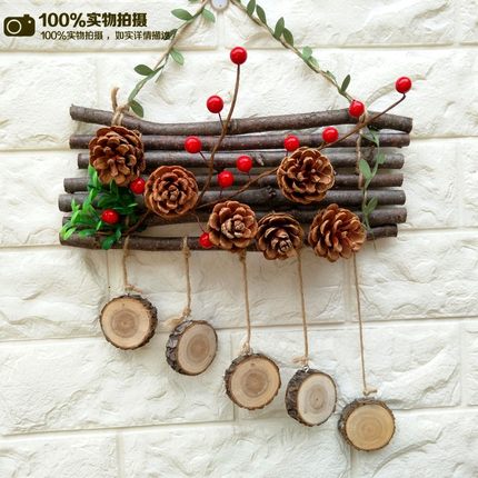 干花松果干树枝手工麻绳挂件圣诞节幼儿园装饰红果拍摄道具包邮