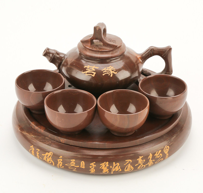 天匠新款泰山木鱼石红檀茶壶礼品 茗缘壶山东济南特产