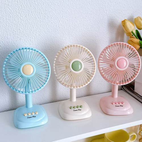 复古台式办公室桌面小风扇学生宿舍静音扇三挡独立按钮夜灯风扇