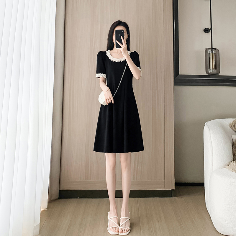 法式高级感黑色连衣裙夏女2025新款显瘦气质小黑裙a字裙子小个子