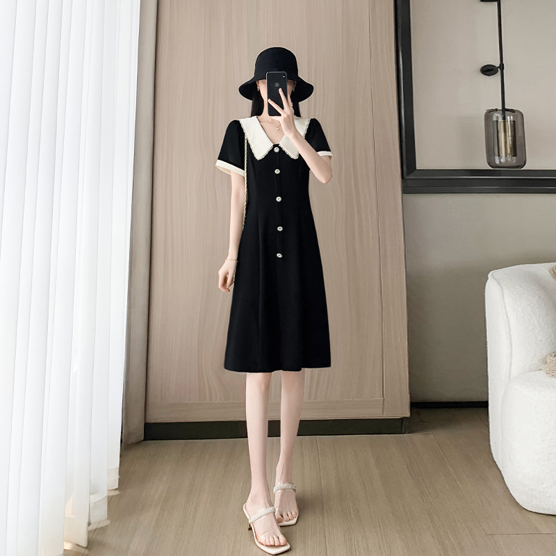 法式小黑裙黑色雪纺连衣裙夏女2025新款收腰显瘦气质小个子a字裙