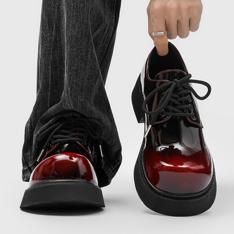 漆皮擦色棕时尚百搭潮款亮面潮鞋红色大头舞台皮鞋英伦风厚底男鞋,流行男鞋,休闲皮鞋,淘宝优惠券,粉丝福利购,淘宝优惠卷