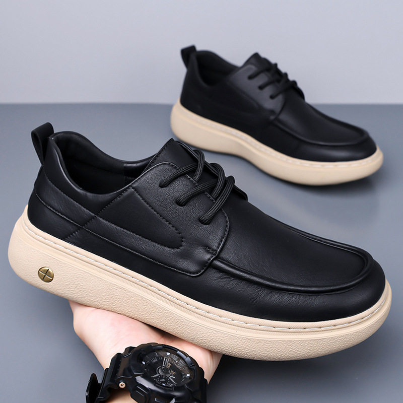 搭配牛仔裤的鞋男土工装系带小皮鞋青年工作上班真皮休闲鞋伐木鞋