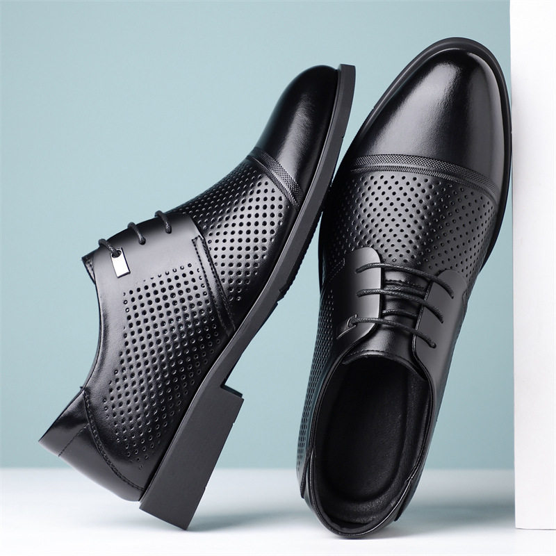 夏季镂空三接头皮鞋男三尖头夏天透气打孔三节头带眼商务鞋男鞋子