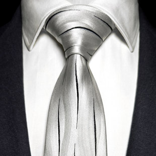 Ptah Atum 宴会领带 真丝领带男 白色条纹结婚商务领带套装