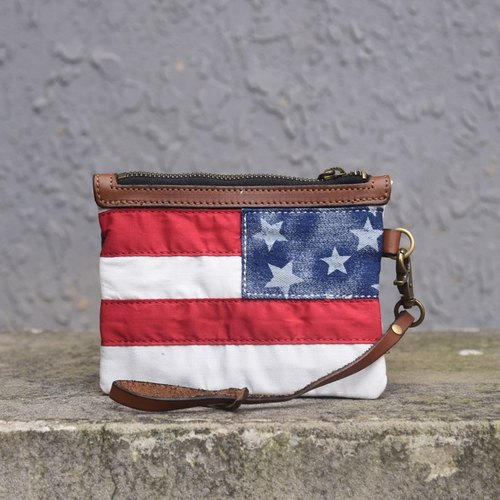 帆布美国星条旗迷你小条纹挂件包钥匙卡包杂物收纳包车载零钱包