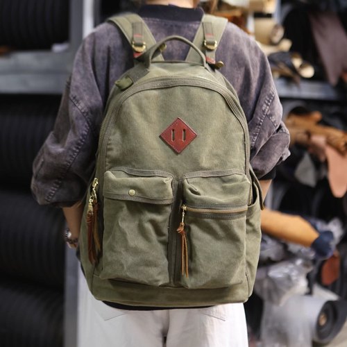 帆布书包耐磨耐用大容量加厚加密帆布上学上班旅行休闲双肩包