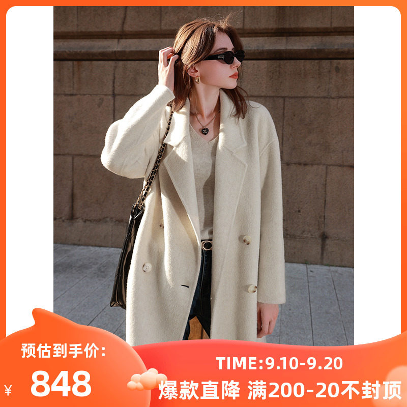 三彩女装2023冬季新款西装领毛呢大衣阿尔巴卡双面呢外套宽松使用感如何?