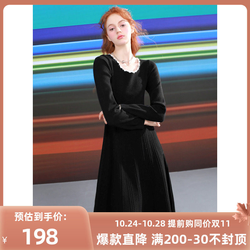 三彩独醒2023冬季新款贝壳绣圆领针织连衣裙收腰A字中长裙女属于什么档次？