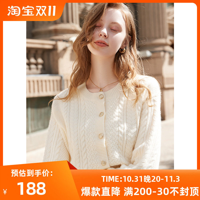 三彩2023冬季新款绞花肌理毛衣圆领针织开衫复古宽松毛衫女使用感如何?
