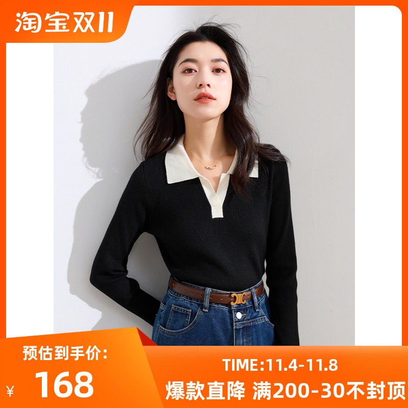 三彩大码女装2023冬季新款撞色翻领针织衫罗纹肌理毛衫修身胖MM高性价比高么？