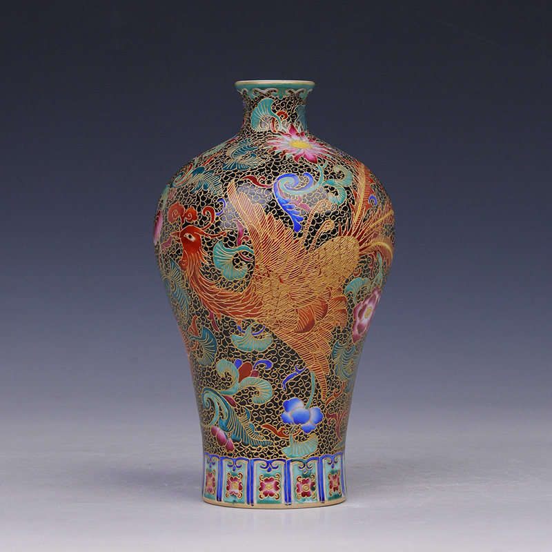 大清乾隆珐琅彩掐丝凤凰梅瓶古董古玩仿古瓷器摆件老物件收藏精品