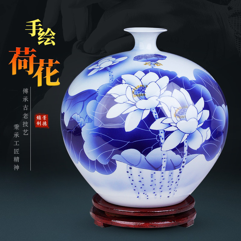 景德镇陶瓷器手绘青花瓷花瓶 客厅电视柜家居装饰工艺品瓷器摆件