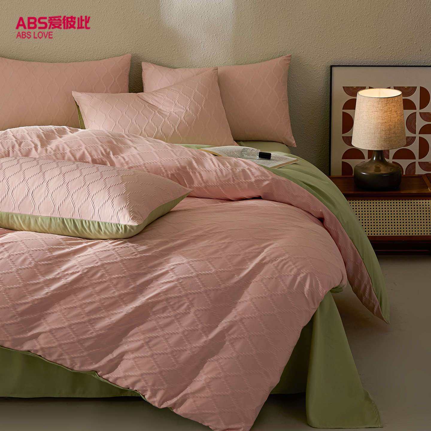 ABS加厚简约纯色宿舍水洗提花被套单人床单四件套三件套少女床笠