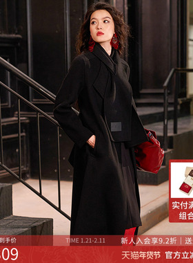 曼诺比菲商场同款2025冬季高级感可拆卸围脖双面呢外套SGEG146209