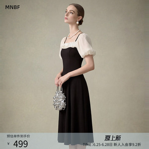 曼诺比菲商场同款夏季灯笼泡泡袖一字肩两穿连衣裙SGBL122047