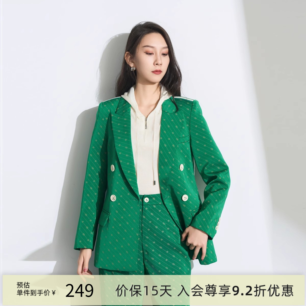 诺比西装外套绿色西装外套女复古