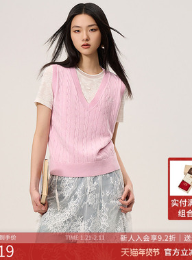 曼诺比菲商场同款2025秋季时尚减龄套头V领毛织马夹衫MGGM133089