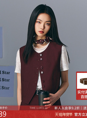 曼诺比菲商场同款2025秋季摩登职场短款百搭马甲外套女MGAG132032