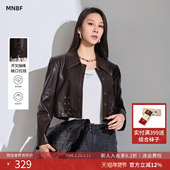PU皮外套 短款 商场同款 曼诺比菲春秋港风复古翻领修身