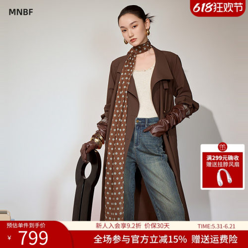 曼诺比菲商场同款春秋高级感系带风衣外套女中长款MGHG135128