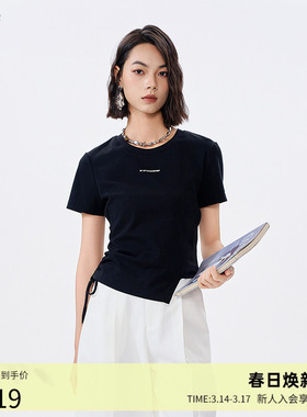 曼诺比菲商场同款夏季圆领修身短袖针织T恤上衣女MGBT121112