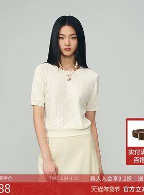 曼诺比菲商场同款2025秋季优雅气质宽松镂空套头毛织衫SGCM131019