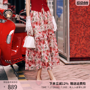 曼诺比菲商场同款2026夏季法式浪漫印花a字大摆半身裙SHEQ122071