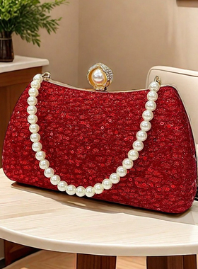 喜妈妈婚宴手包蕾丝亮片手提包婚礼高端礼服旗袍配饰手拿包晚宴包