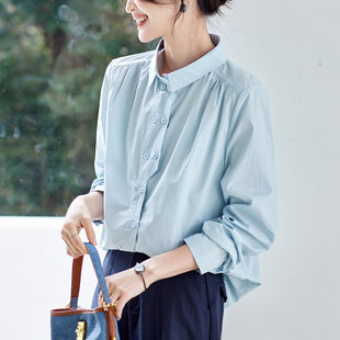 新款 设计感纯色长袖 纯棉衬衫 女2026春装 宽松衬衣通勤气质上衣 法式