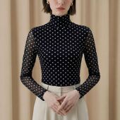 t恤波点网纱小衫 春秋新款 气质女装 上衣内搭长袖 薄款 高领打底衫