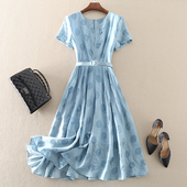 显瘦短袖 清仓夏季 波点印花天丝连衣裙 中长款 修身 新款 优雅高端女装