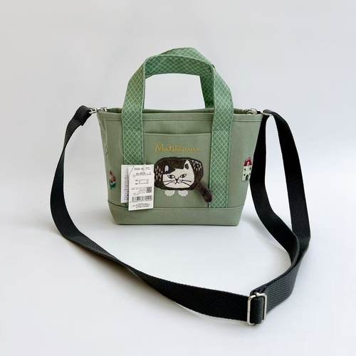 日系Kusuguru正品刺绣爬猫斜挎包 单肩包手提包 手拎通勤布艺