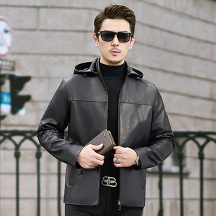 厂家直销8210新款 真皮皮衣头层牛皮油蜡纳帕皮休闲连帽皮夹克 男装