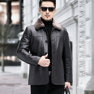 真皮皮衣头层牛皮翻领可脱卸毛领内胆爸爸装 诺贝杜克新款 8181男士