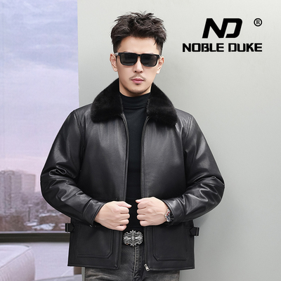 皮衣外套男翻领半植鞣山羊皮