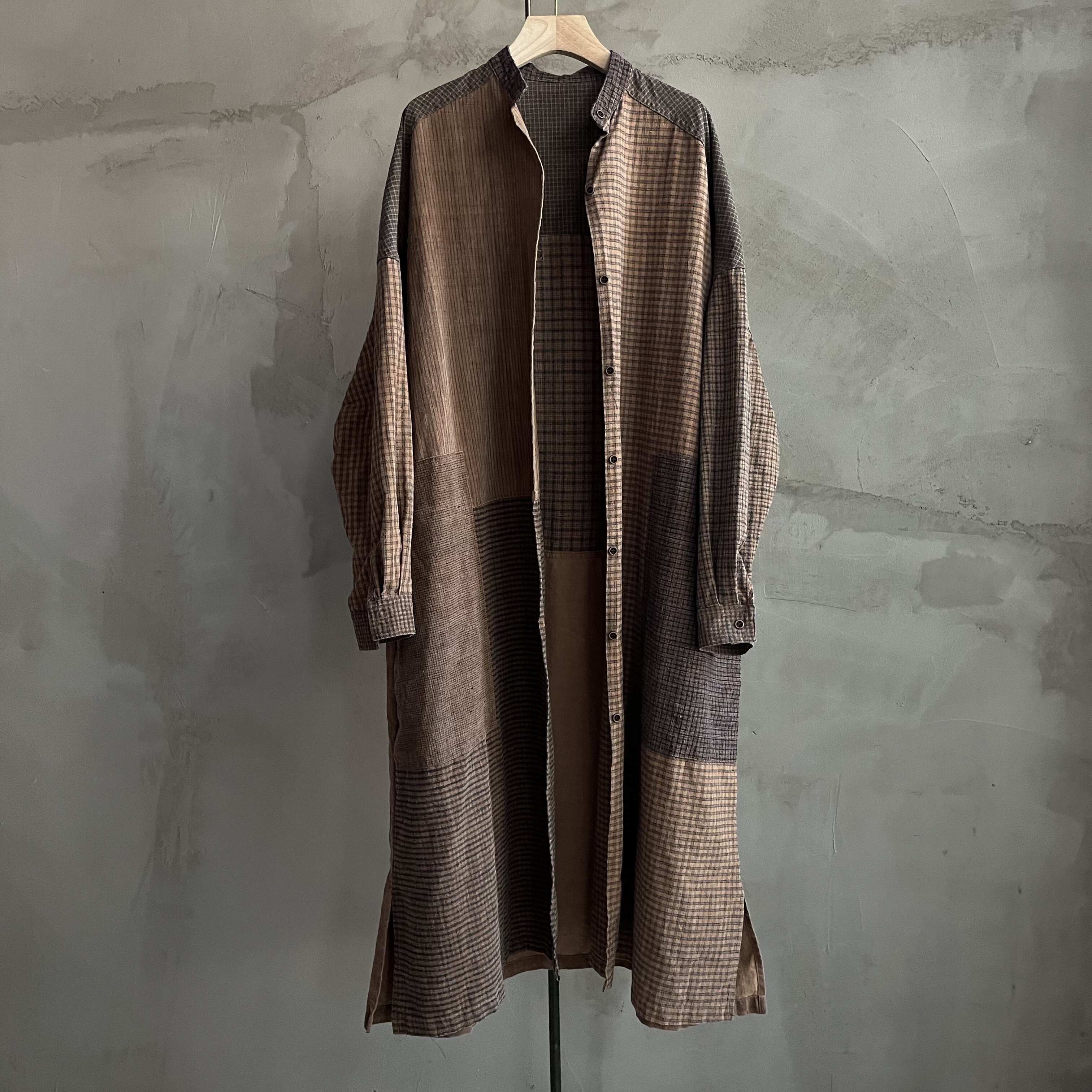 沉香布衣草堂柿染风衣衬衫小立领长衣老布柿染随拼原创古古麦