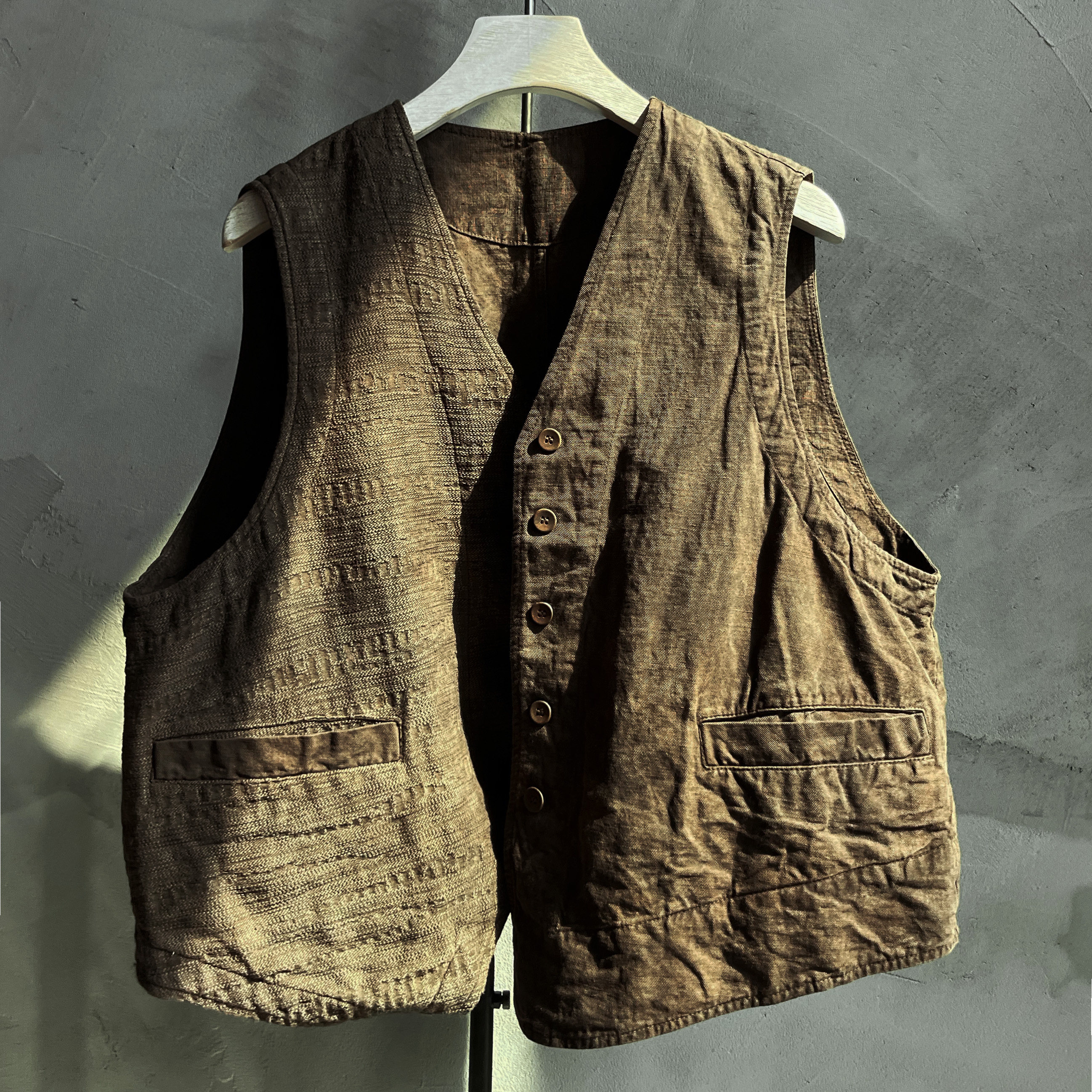 沉香布衣草堂植物染马甲 枯叶染马夹不等式拼接古兰木M25u03044,女装/女士精品,马夹,淘宝优惠券,粉丝福利购,淘宝优惠卷