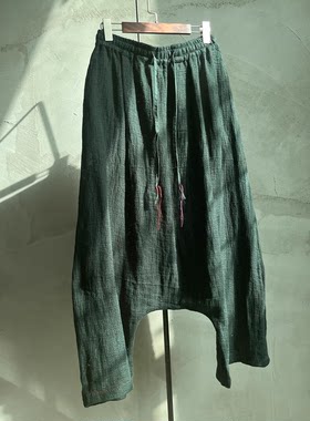 沉香布衣草堂自制亚麻纹理长裤休闲裤复古百搭吊裆裤C25u08164