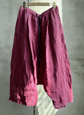 沉香布衣草堂原创粗麻彩色吊裆裤2025粗织手工线休闲裤P25u06101