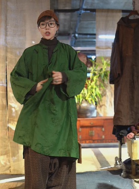 沉香布衣草堂盘扣提花蚕丝中长连衣裙2025九分袖古兰木M25u04063