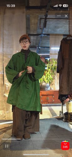 沉香布衣草堂盘扣提花蚕丝中长连衣裙2025九分袖古兰木M25u04063