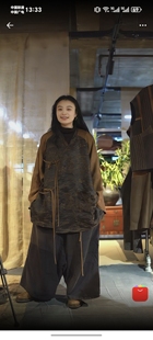 沉香布衣草堂蚕丝拼接香云纱外套自制拼袖中长衣