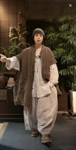 长马甲 原创多色休闲SY26s011 双层亚麻盘扣开衫 沉香布衣草堂