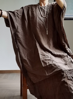 沉香布衣草堂几见W32246蚕丝飘逸宽松禅意复古文艺连衣裙