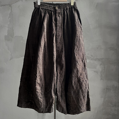 沉香布衣草堂色织休闲裤 长门襟阔腿裤 长裤自制单层厚汉麻