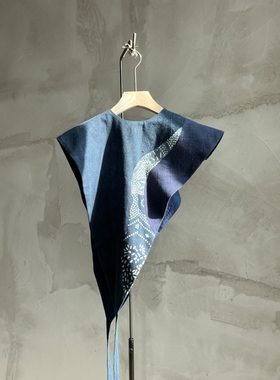 沉香布衣草堂蓝染斜裁云肩随拼2025拼接补丁自制小围巾C25u09177