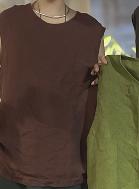 沉香布衣草堂休自制闲背心2025夏色织亚麻 短背心C25u06115