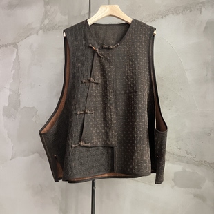 沉香布衣草堂短马甲盘扣香云纱自制2025夏拼接马夹C25u06099