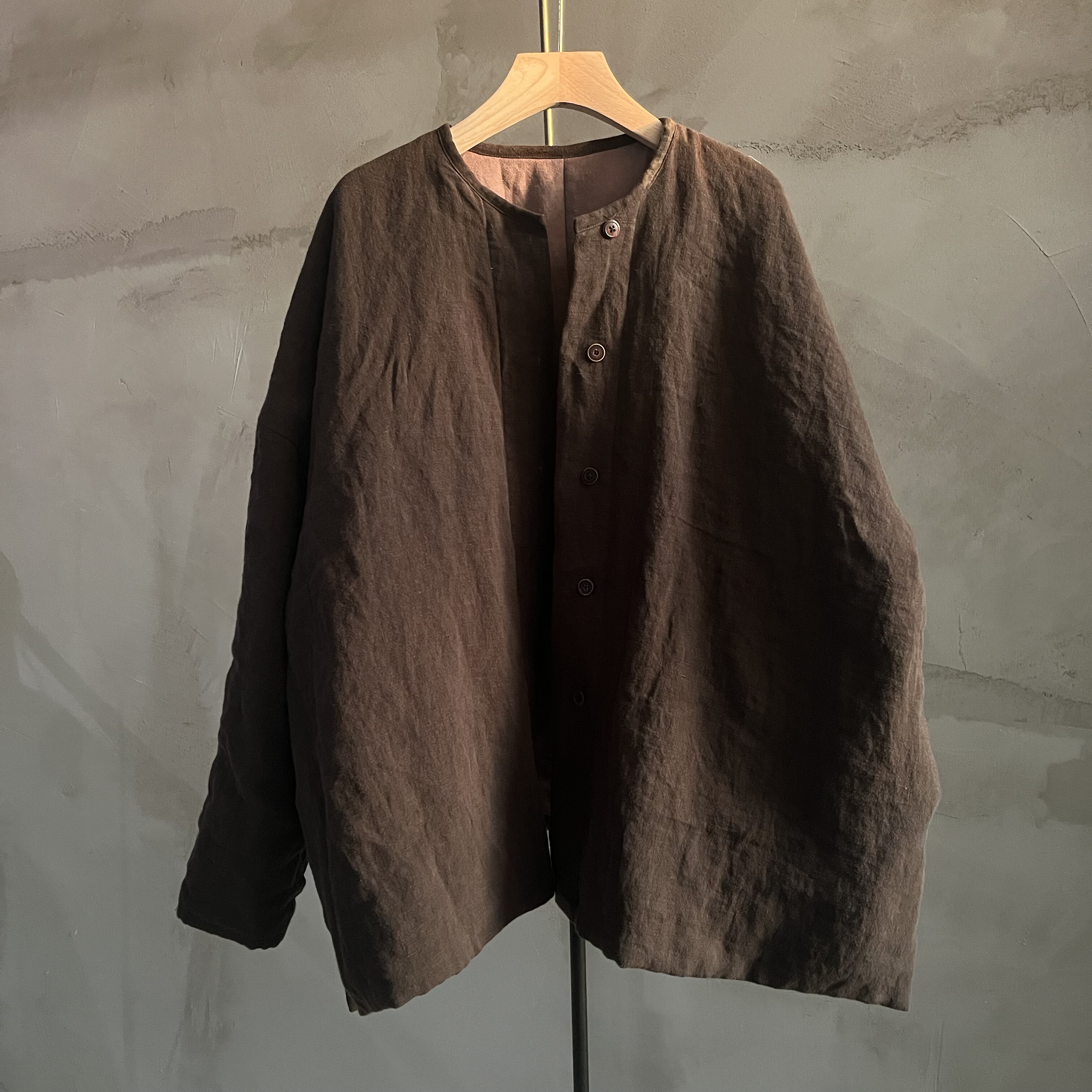 沉香布衣草堂 中长款棉服圆领开衫中长衣亚麻 自制 复古C25w10252